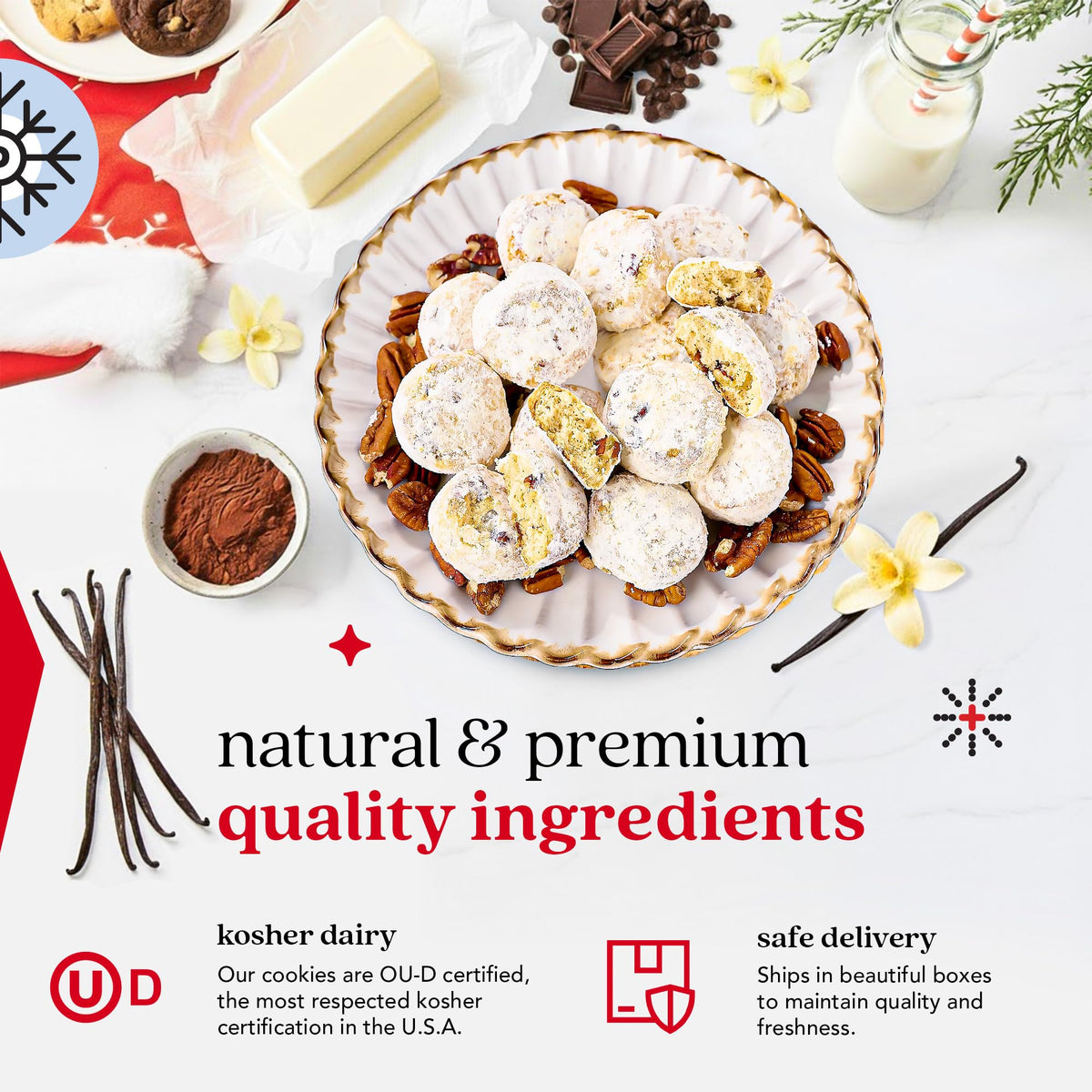 DAVID'S COOKIES Premium ingredients highlight real butter and quality flour for bakery-style flavor.