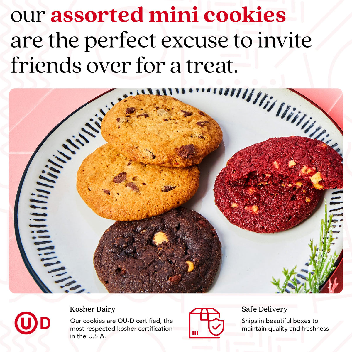 David's Cookies red velvet mini cookies with cocoa-rich flavor