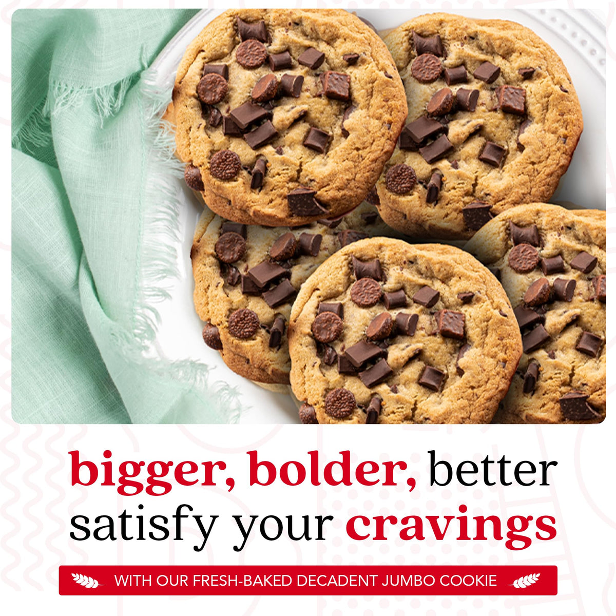 David's Cookies jumbo cookie bite, gooey center with crisp edges.