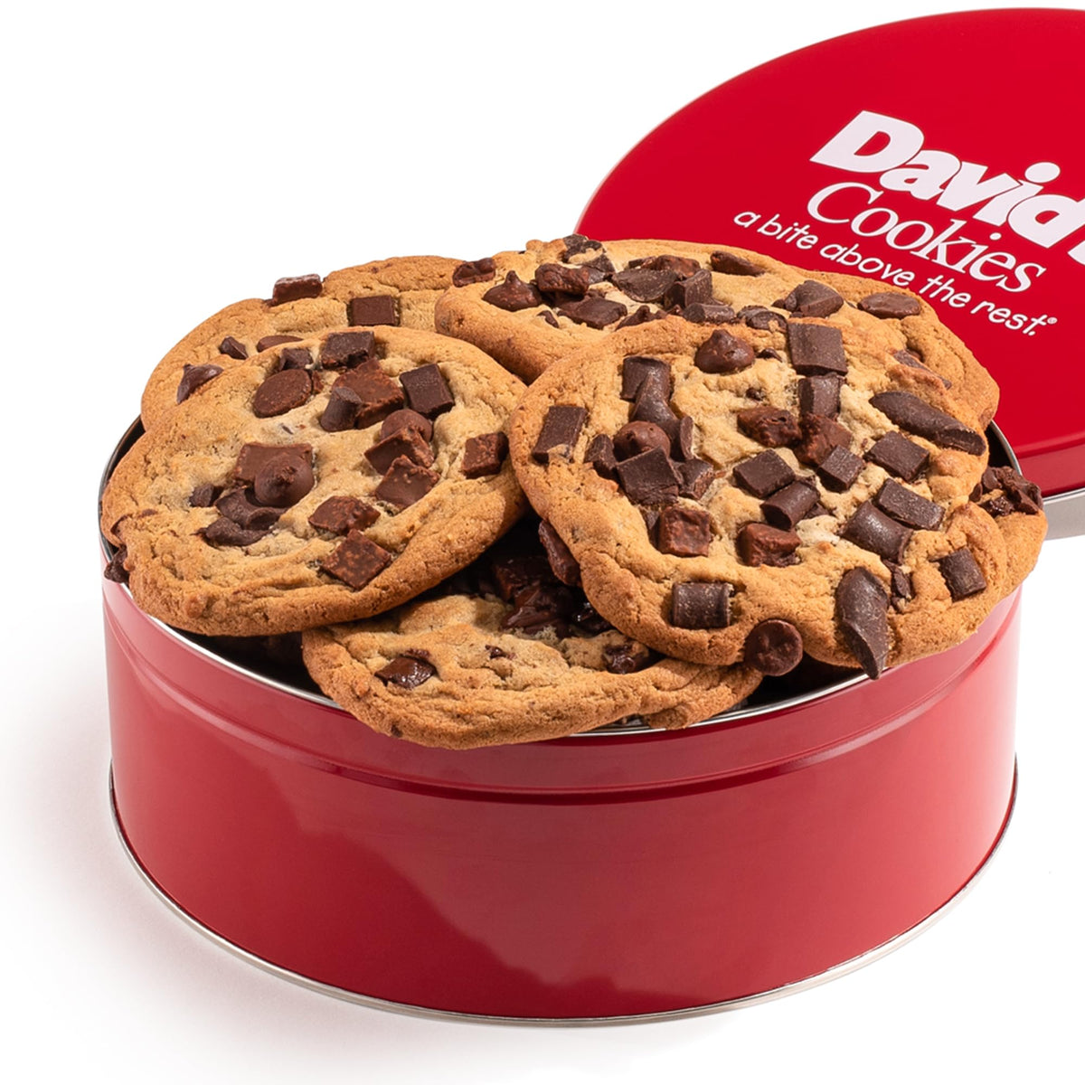 David's Cookies triple chocolate chunk in gift tin, ideal for celebrations and gifting.