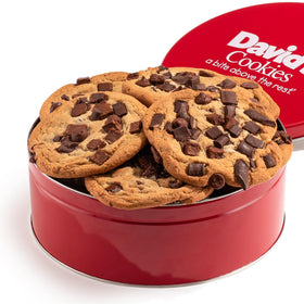 David's Cookies triple chocolate chunk in gift tin, ideal for celebrations and gifting.