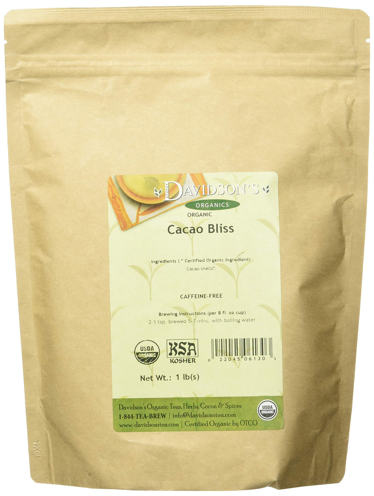 Davidson's Cacao Bliss loose leaf bag ready for a rich, caffeine-free cup