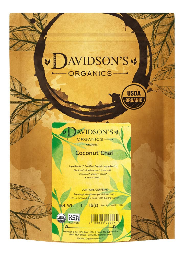 Davidson's Coconut Chai loose leaf tea with bold spices and creamy coconut aroma.