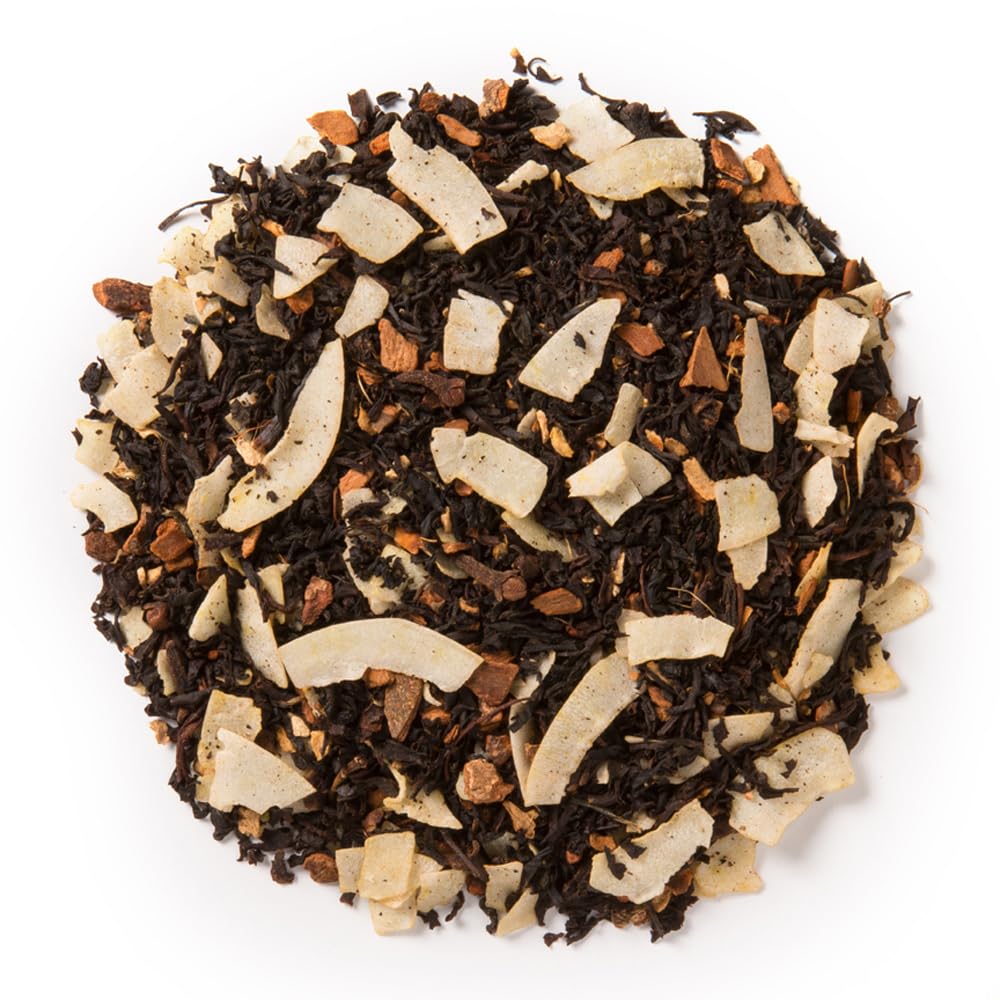 Davidson's Coconut Chai steaming cup reveals a spiced aroma and coconut undertones.