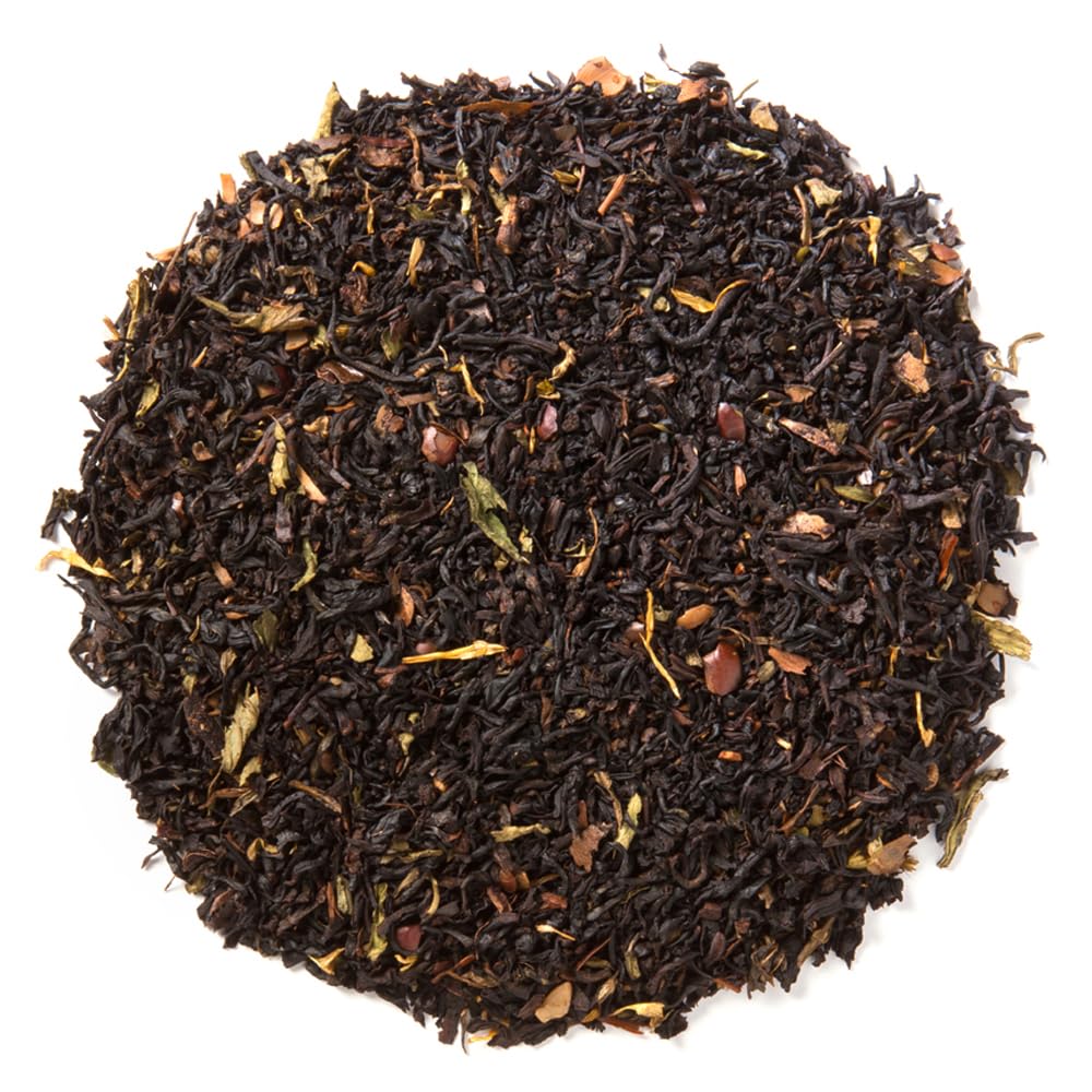 Loose leaf blend with vanilla and carob aroma and bold tea base.