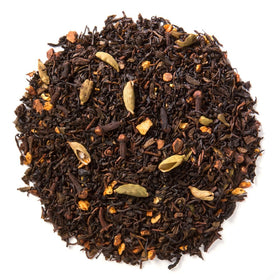 Davidson's Green Chai with Orange Peel cup steeping setup highlights vibrant color and citrus notes.