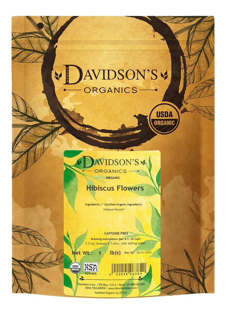 Davidson's Hibiscus Flowers loose leaf with rosy brew for refreshing tea