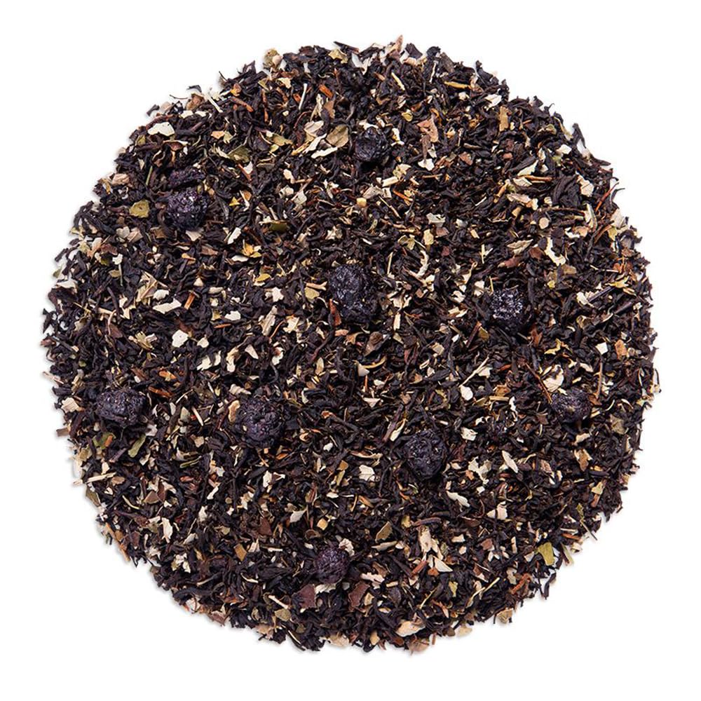 Davidson's Organics Blackcurrant Berry tea; brewed hot for a refreshing afternoon pick-me-up.