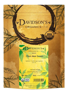 Davidson's Organics Chun Mee Green loose leaf tea bundle, ideal for a crisp morning infusion.