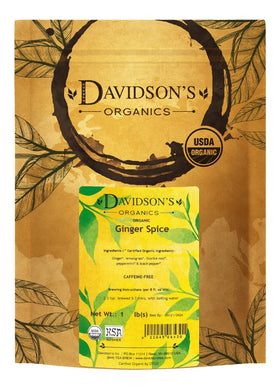 Davidson's Organics Ginger Spice loose leaf tea in a cup, inviting warmth and aroma