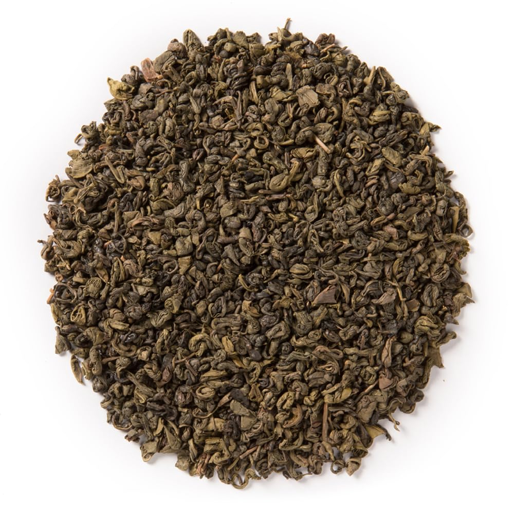 Davidson's Organics Gunpowder Green dry leaves closeup showing premium organic quality.
