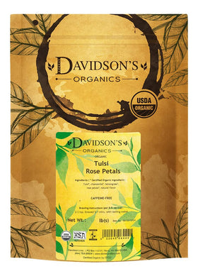 Davidson's Organics Tulsi Rose Petals loose leaf tea, fragrant floral blend for daily ritual.