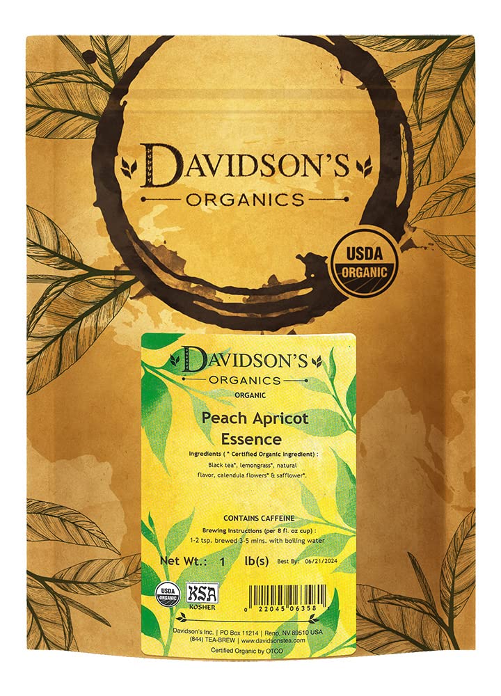 Davidson's Peach-Apricot Essence loose leaf tea with vibrant fruit aroma.