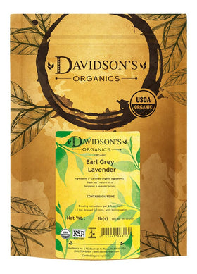 Davidson's Earl Grey with Lavender loose leaf tea leaves close-up for a fragrant morning brew.