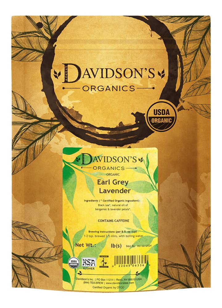 Davidson's Earl Grey with Lavender loose leaf tea leaves close-up for a fragrant morning brew.