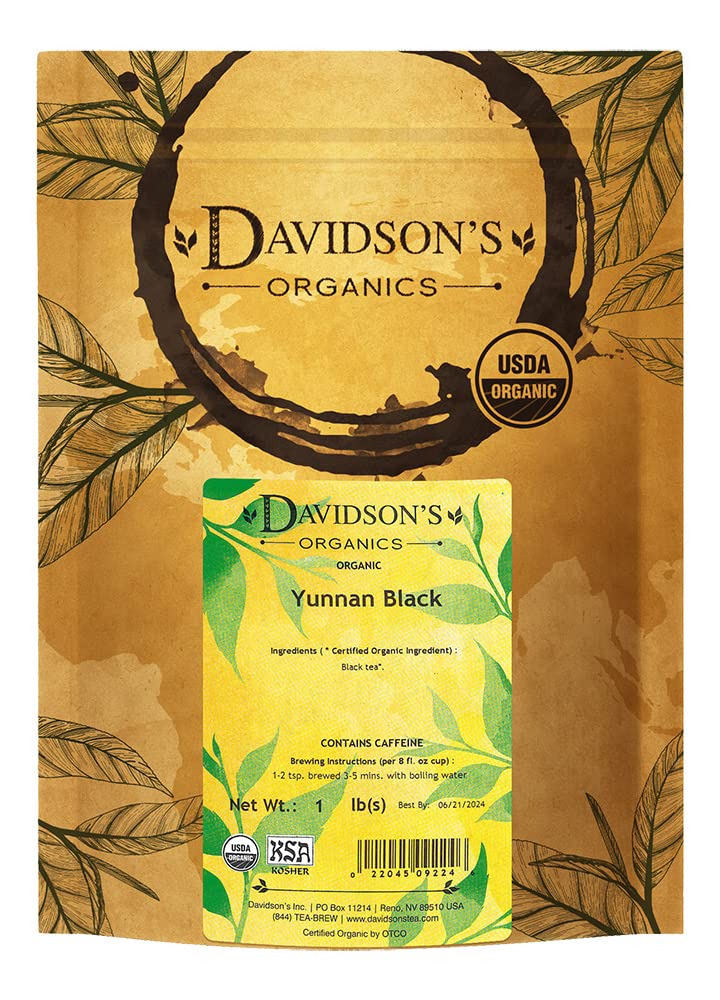 Davidson's Organics Yunnan Black loose leaf packaging for a rich, spicy brew.