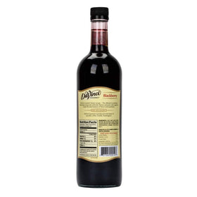 DaVinci Gourmet blackberry syrup bottle close-up highlighting glossy syrup for espresso beverages