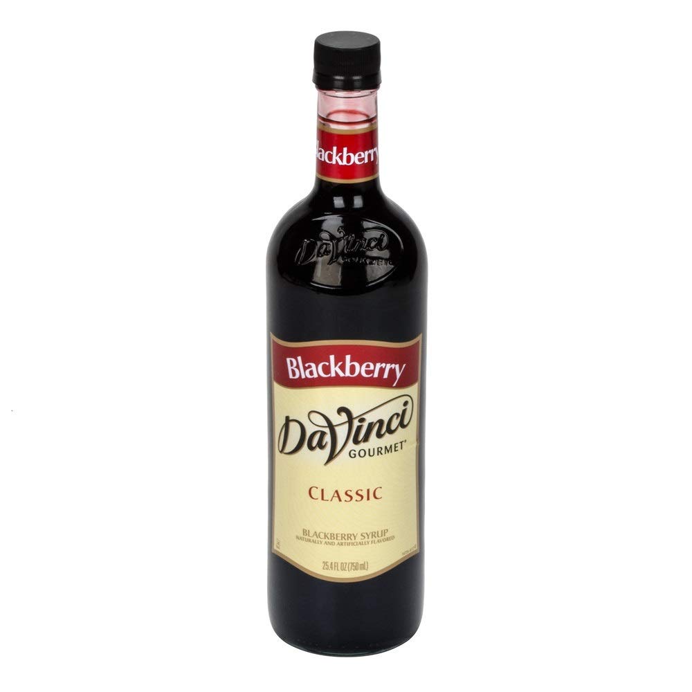 DaVinci Gourmet blackberry syrup dispensing pour view for barista-crafted drinks