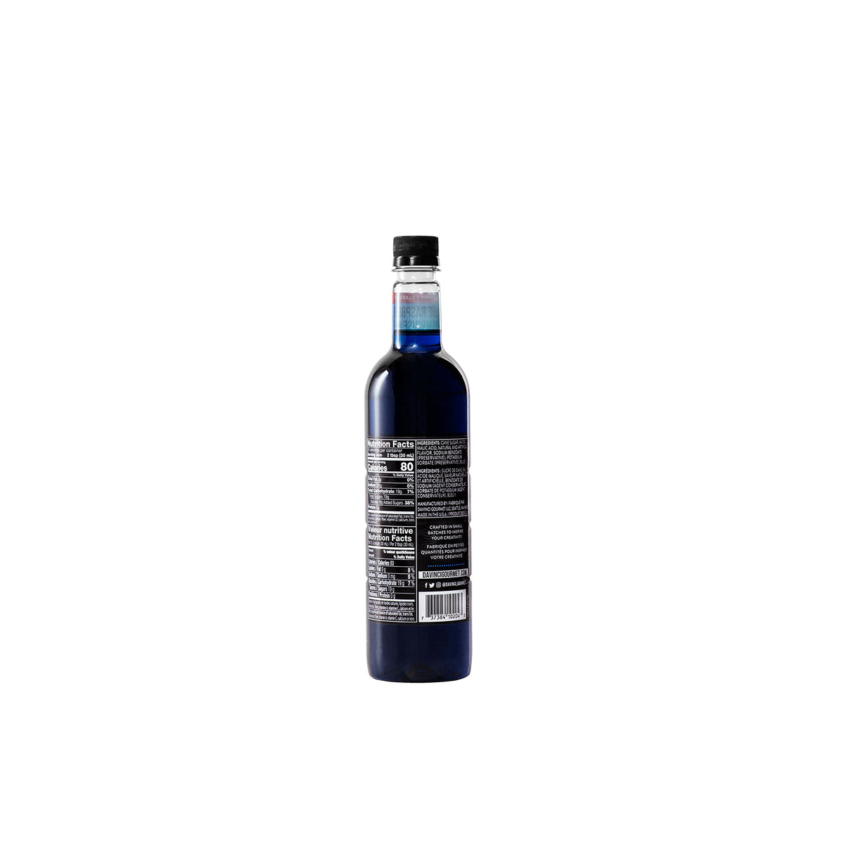 Pouring DaVinci Gourmet Blue Raspberry syrup for vibrant blue drinks.