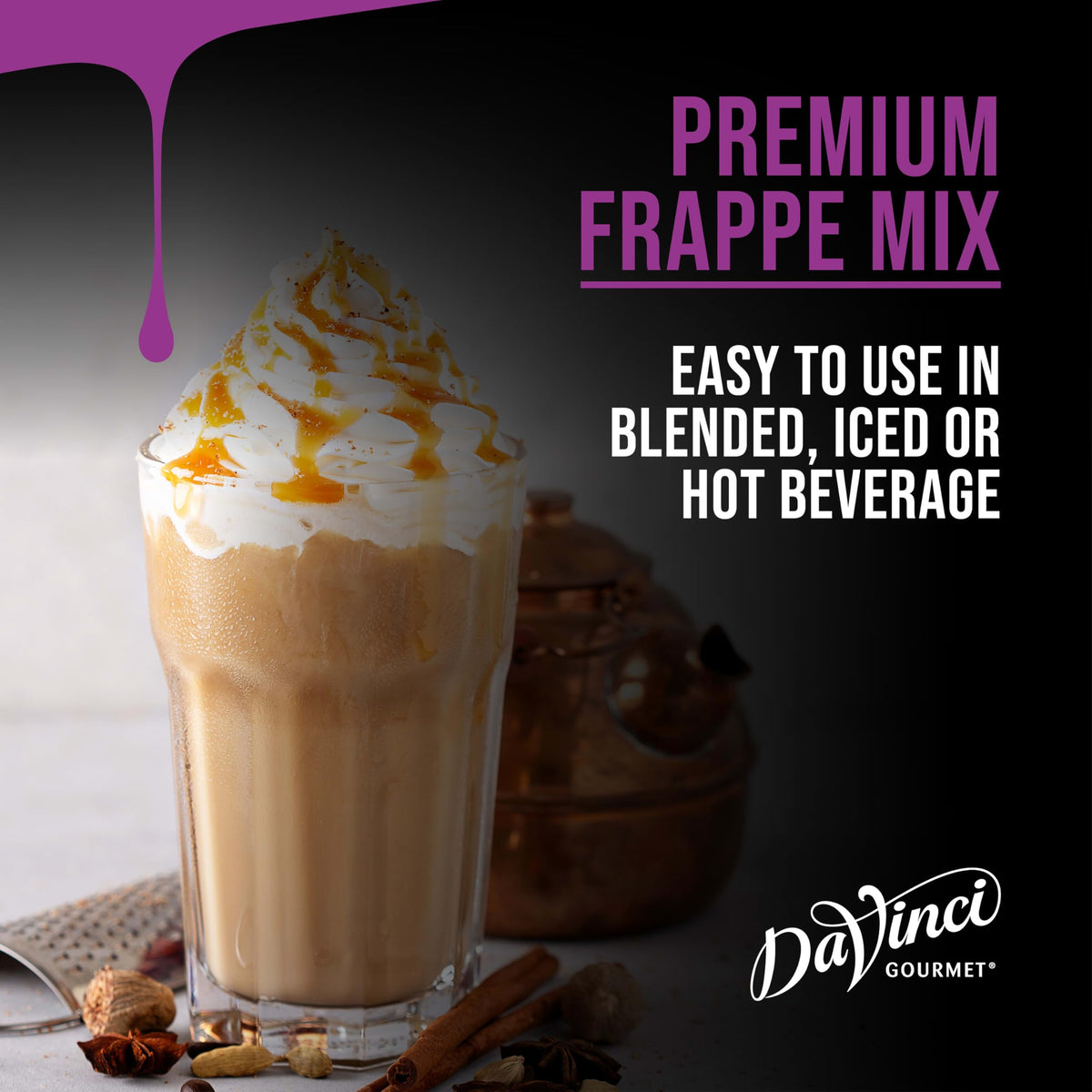 DaVinci Gourmet Chai Amore spice blend closeup emphasizes aromatic cloves, cardamom, and cinnamon.