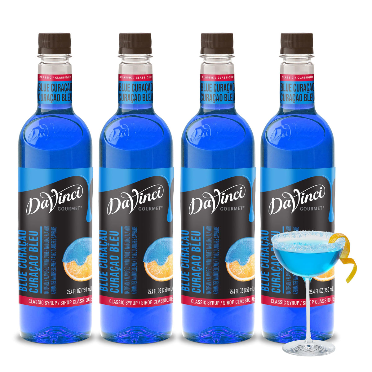 DaVinci Gourmet Classic Blue Curacao Syrup bottle adds vibrant color to drinks