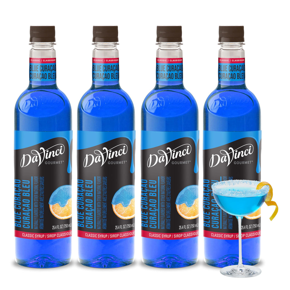 DaVinci Gourmet Classic Blue Curacao Syrup bottle adds vibrant color to drinks