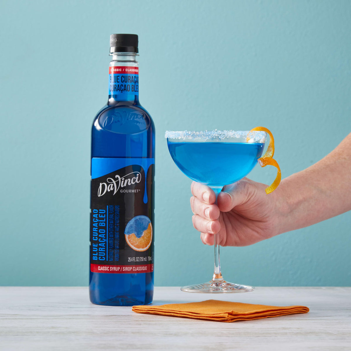 Italian soda with DaVinci Classic Blue Curacao Syrup for a vivid blue drink