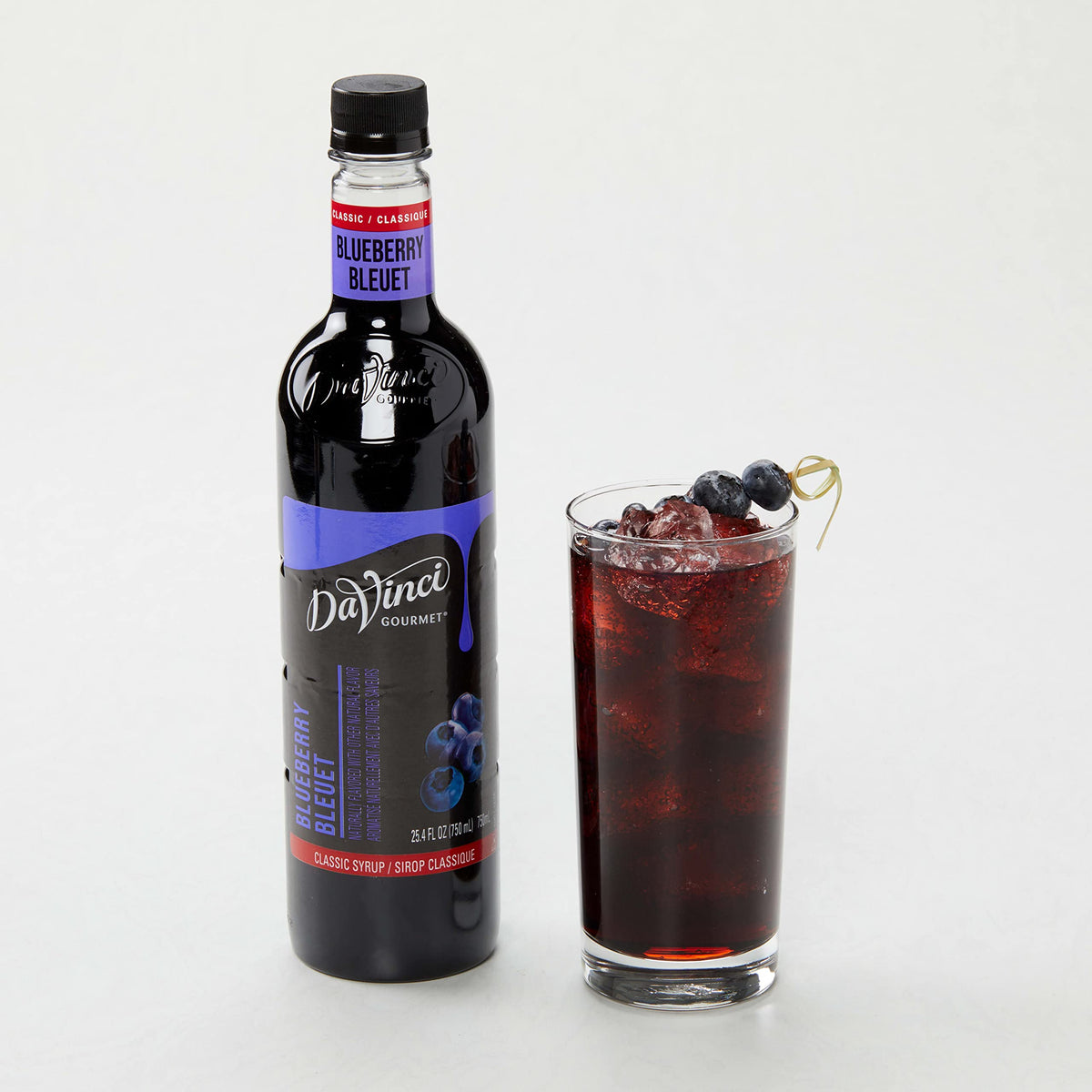 DaVinci Gourmet Classic Blueberry Syrup coffee cup pour for mornings