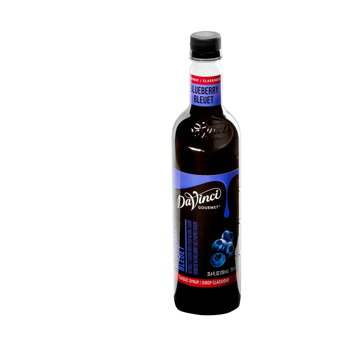 DaVinci Gourmet Classic Blueberry Syrup pantry label on a shelf