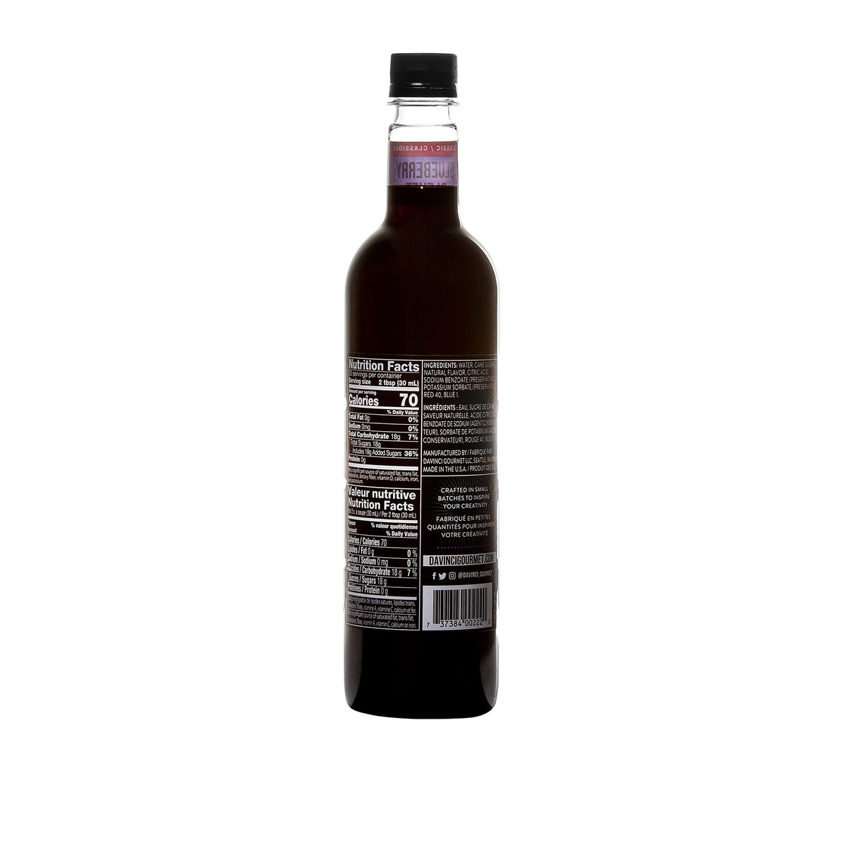 DaVinci Gourmet Classic Blueberry Syrup pour action highlighting color and aroma