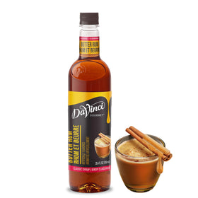 DaVinci Gourmet Classic Butter Rum Syrup bottle adds rich flavor to beverages.