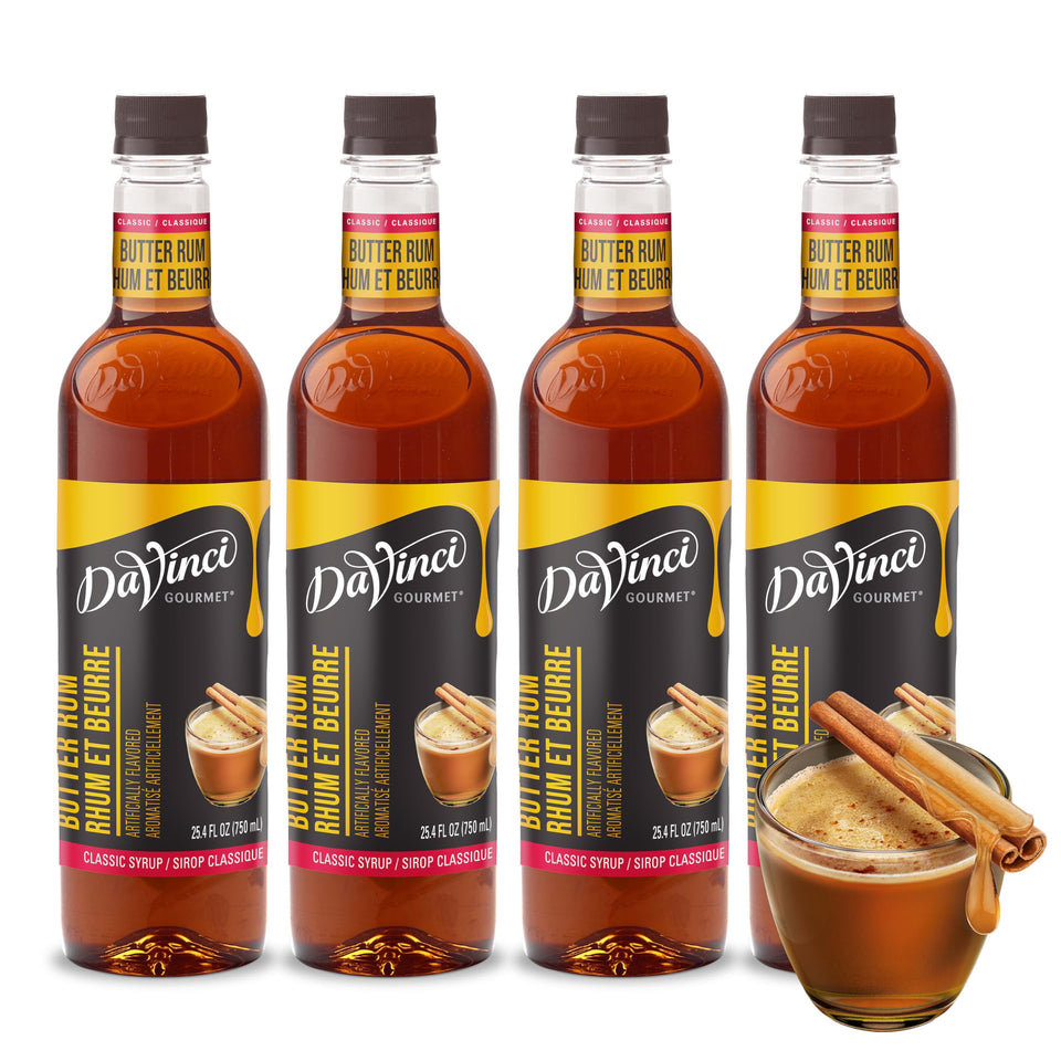 DaVinci Gourmet Classic Butter Rum Syrup bottle showcasing creamy flavor for beverages