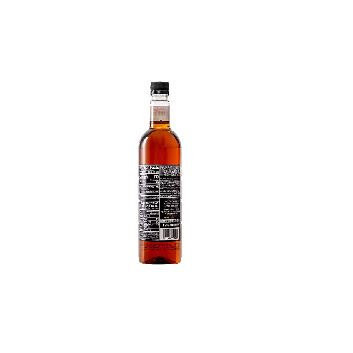 DaVinci Gourmet Classic Butter Rum Syrup being poured into coffee or cocktails