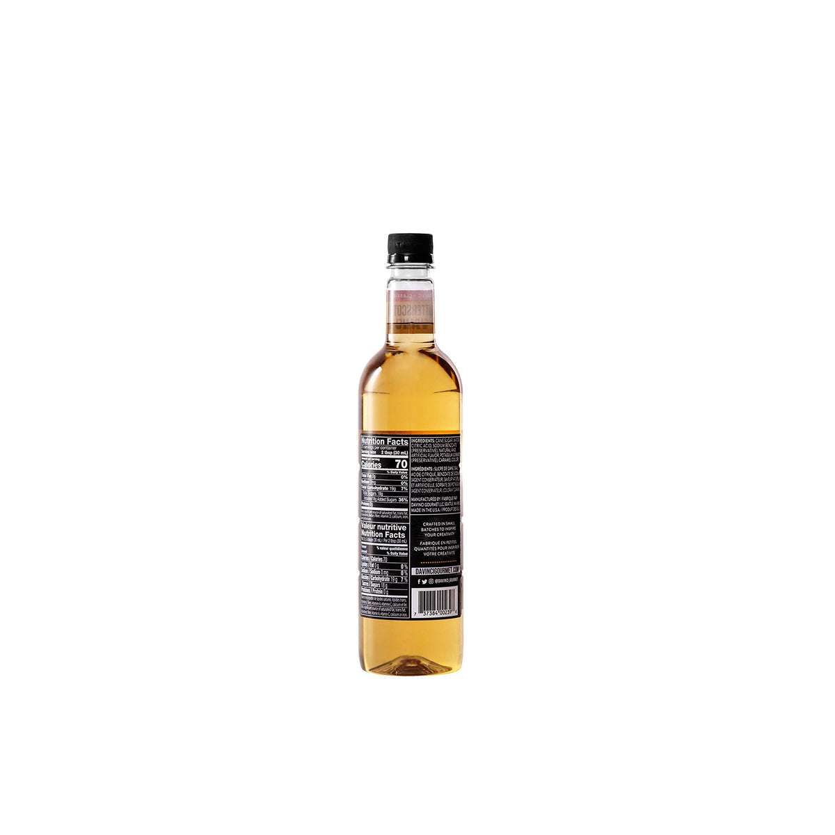 DaVinci Gourmet Classic Butterscotch Syrup being poured adds decadent drink sweetness.