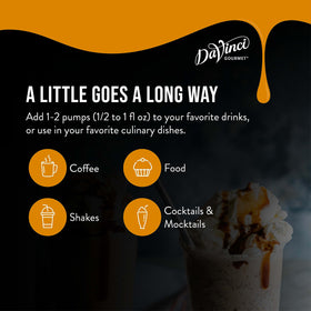 DaVinci Gourmet Classic Caramel Sauce drizzle on ice cream to enhance flavor.