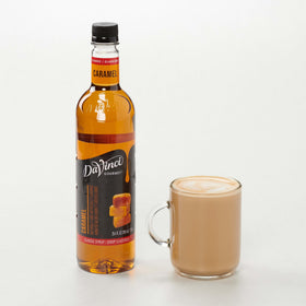 Davinci Gourmet Classic Caramel Syrup label shows Kosher-Pareve certification and rich caramel flavor.