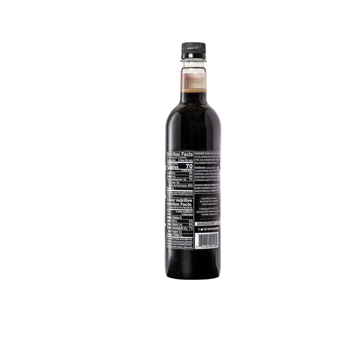 DaVinci Gourmet Classic Chocolate Syrup pour enables quick blending into hot or cold drinks.