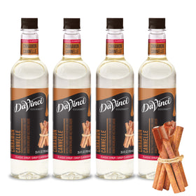 DaVinci Gourmet Classic Cinnamon Syrup bottle pouring into coffee for warm spice.