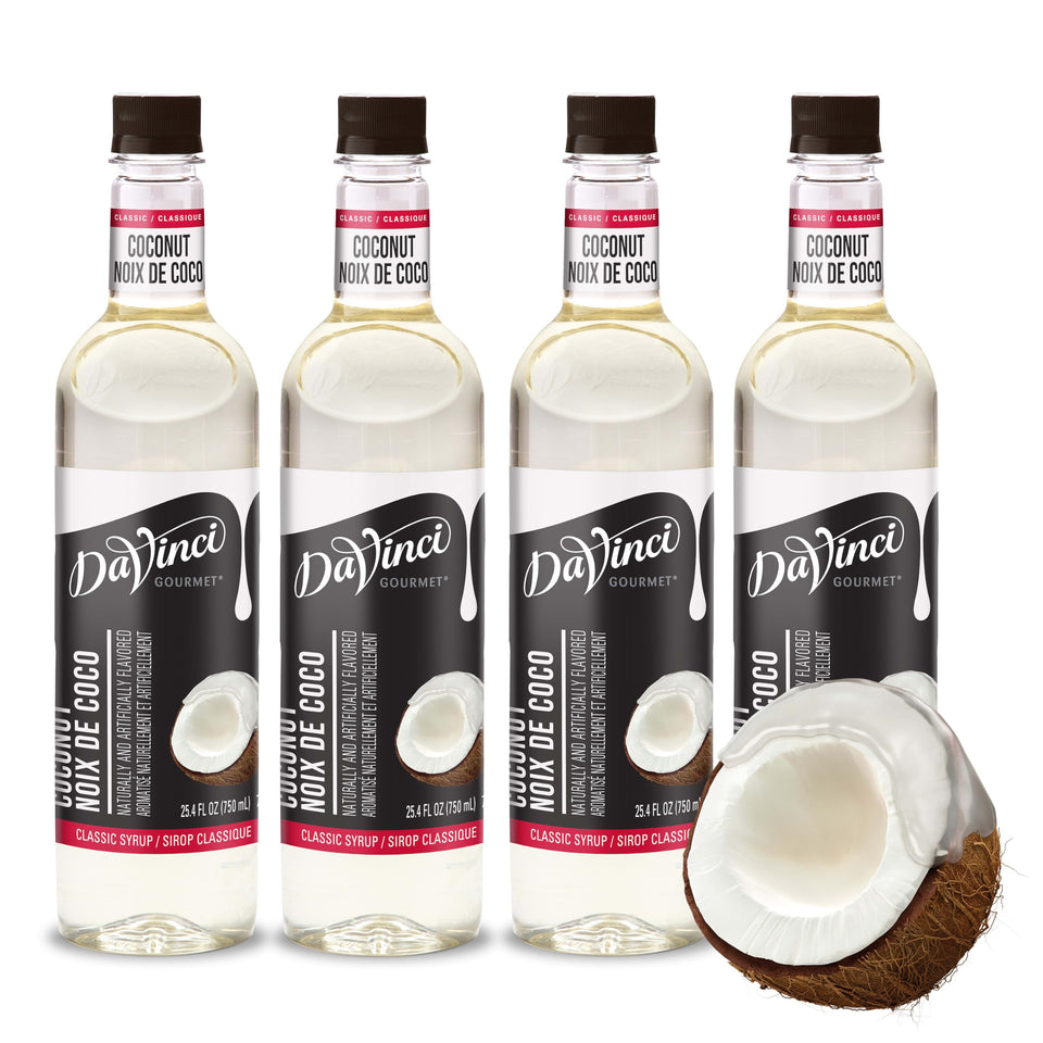 DaVinci Gourmet Classic Coconut Syrup bottle showcasing tropical flavor for beverages and desserts