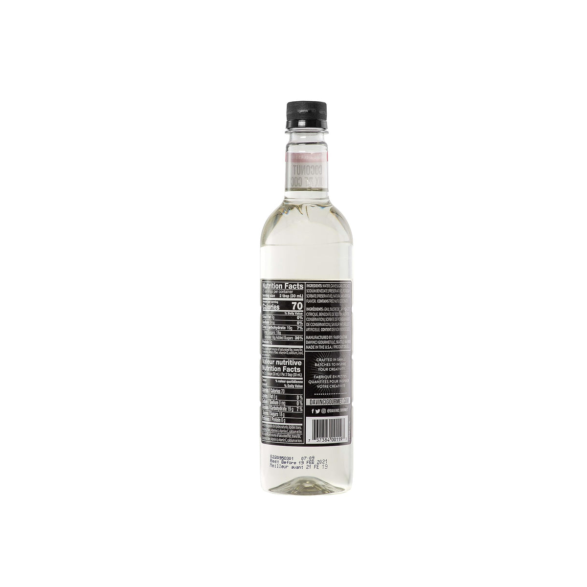 DaVinci Gourmet Classic Coconut Syrup being poured into a glass for a tropical twist