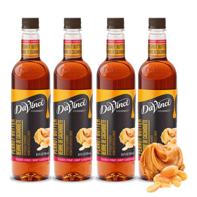 DaVinci Gourmet Classic Peanut Butter Syrup bottle pouring rich flavor into beverages.