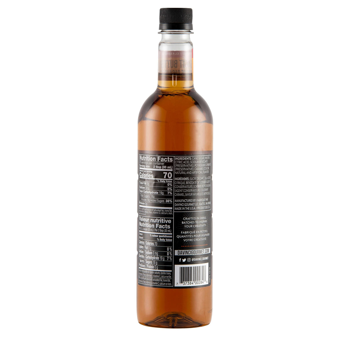 DaVinci Gourmet Classic Peanut Butter Syrup front label showcasing authentic flavor.