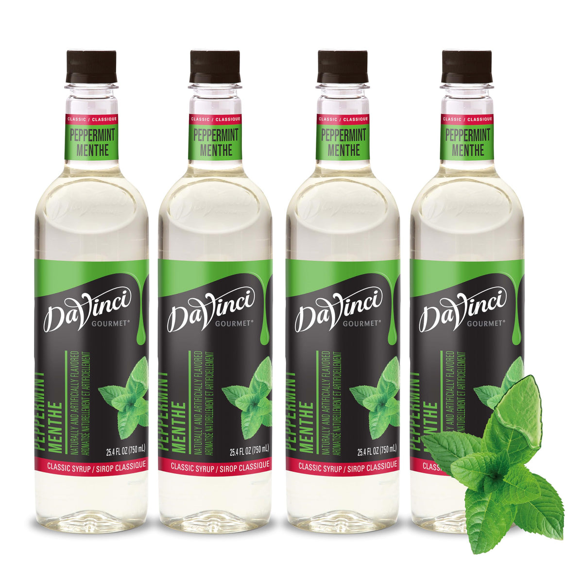 DaVinci Gourmet Classic Peppermint Syrup bottle front view with premium mint flavor.