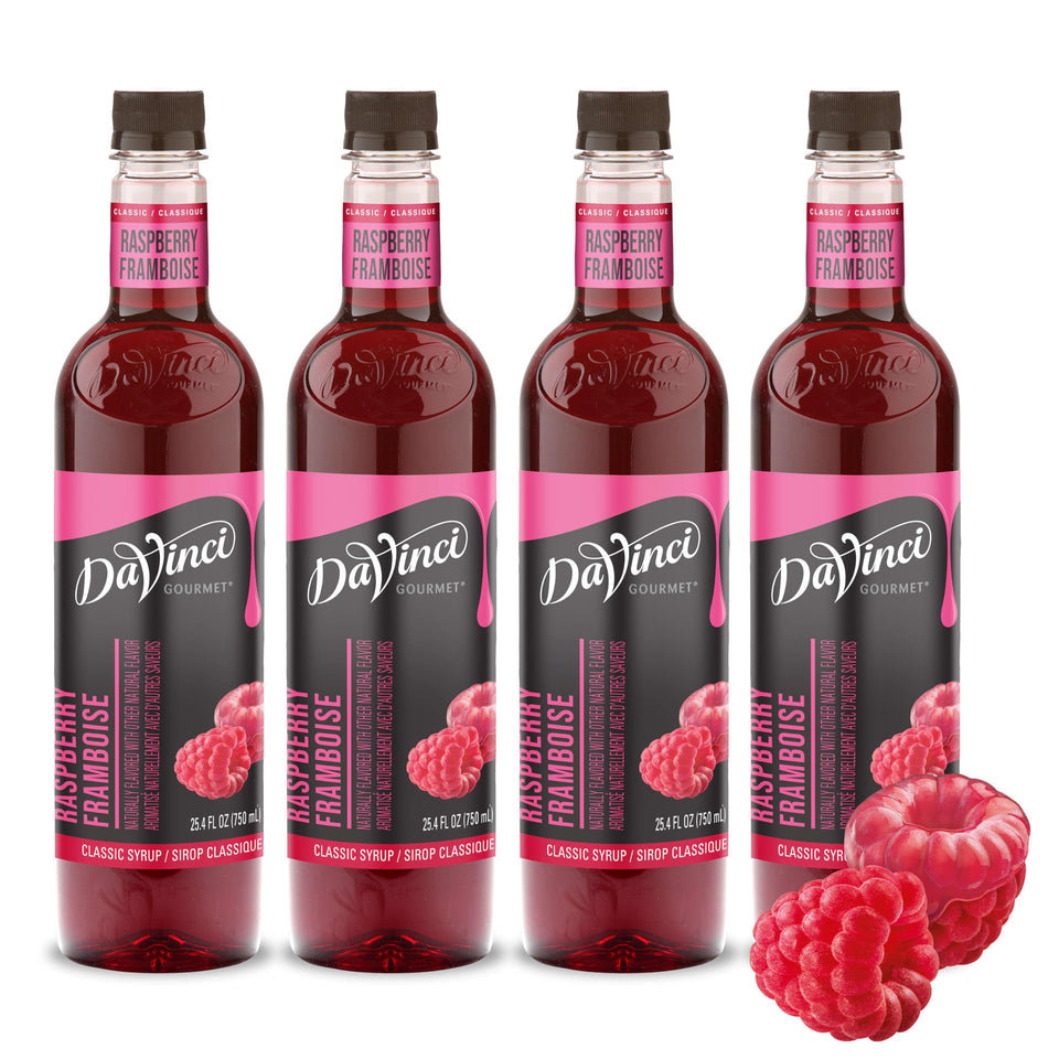 DaVinci Gourmet Classic Raspberry Syrup bottle front showing premium berry flavor.