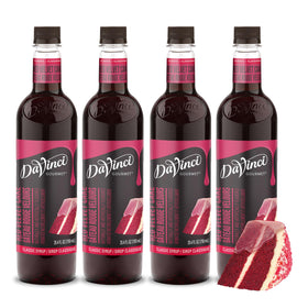 DaVinci Gourmet Classic Red Velvet Cake Syrup bottle pour for rich beverages.