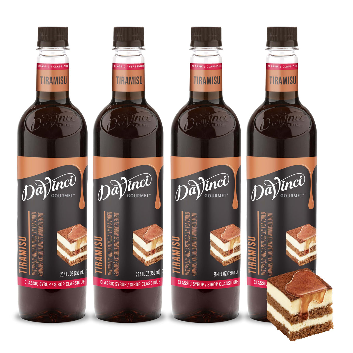 DaVinci Gourmet Classic Tiramisu Syrup bottle for cafe-quality flavor at home.