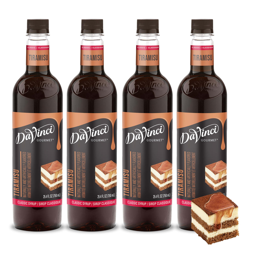 DaVinci Gourmet Classic Tiramisu Syrup bottle for cafe-quality flavor at home.