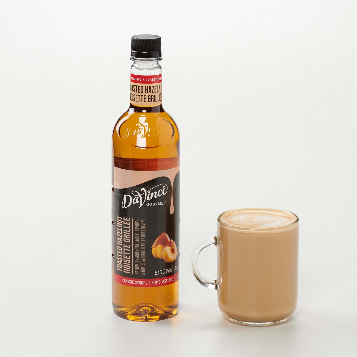 DaVinci Gourmet Classic Toasted Hazelnut Syrup at a bar setup for signature beverages