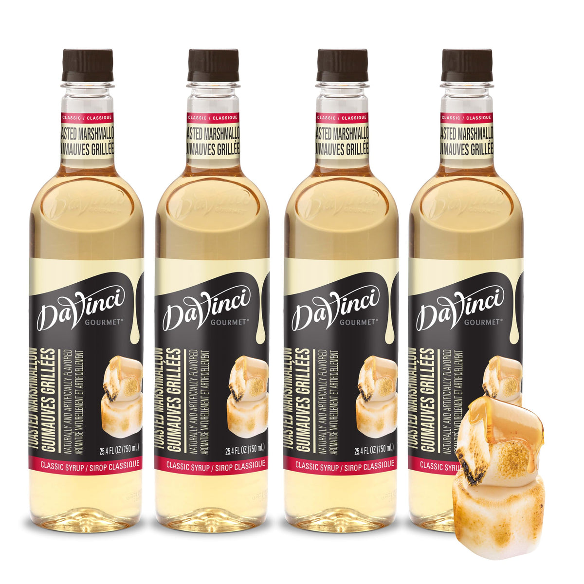 DaVinci Gourmet Classic Toasted Marshmallow syrup bottle enhances campfire-flavored beverages.