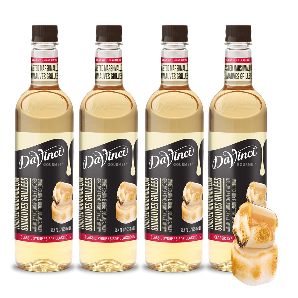 DaVinci Gourmet Classic Toasted Marshmallow syrup bottle enhances campfire-flavored beverages.